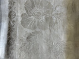 Antique Victorian Damask Towel Fringe Poppy Flower White Linen Unused