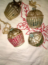 5 Antique Glass Flower Basket Christmas Ornament Vintage 1920