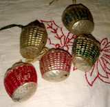 5 Antique Glass Flower Basket Christmas Ornament Vintage 1920