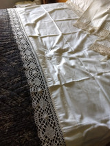Pair Vintage Pillowcases Bobbin Matching Sheet Bolster Cover Lace Trim Tie Closure Edwardian Unused