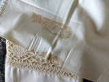 Pair Vintage Pillowcases Bobbin Matching Sheet Bolster Cover Lace Trim Tie Closure Edwardian Unused