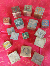 16  Wooden Toy ABC Building Blocks Assorted Lot Embossed Early 1900