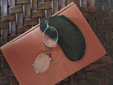 Antique 1900 Pince Nez Spectacles Eye Glasses Leather Case