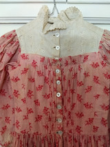 SOLD    Victorian Girl Calico Dress Double Pink 1890s Long Sleeve White Eyelet Trim