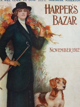 1912 Harpers Bazar Magazine Cover November Woman Riding Habit Hunting Dog