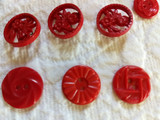 10 Buttons Early Plastic Assorted Red Carved Cutout 1930s 1940s