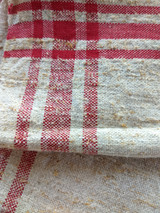 1900s Homespun Towel Monogram Red Stripe Primitive Farmhouse