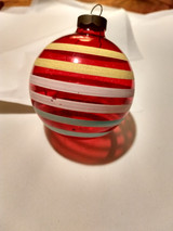 1940s Vintage Shiny Bright Christmas Ornament Red Stripes