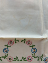 Vintage Embroidery Pillowcase Pair Unused Flower Design 1940s Bed Linens