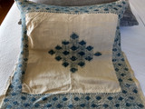 Sham Homepun Blue Wool Running Stitch Embroidery 1800s 