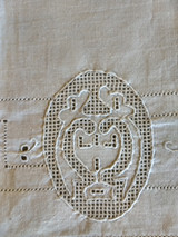  1900 Linen Bolster Sham Sheet Return Drawnwork Flowers Figural Bed Cover
