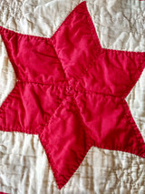 1900 Victorian Antique Red White Star Quilt Hand Stitched Quilting 
