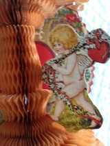 1930 Vintage Valentine Honeycomb Tissue Folding Cupid Heart Flower