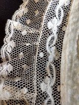 Antique 1800 1850 Whitework Embroidery Muslin Baby Bonnet Christening Lace Trim 