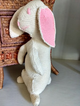 Hand Knitted Standing Bunny Rabbit Vintage 1940 Stuffed Toy Wool Yarn