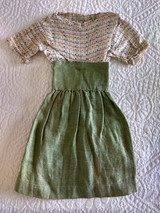 Doll Blouse Skirt Home Sewn Early 1900s  Print  Green Fabric