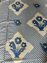 Vintage Blue White Single Bedspread Flower Motif Cotton Fabric 1940s Cottage Farmhouse