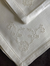 Vintage 4 Napkins Linen Mosaic Embroidery Hemstitching 1920s 1930s