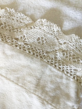 Vintage Flannel Flat Bed Sheet Crochet Trim Home Sewn White Color
