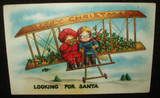 Antique Victorian Looking For Santa Children In Bi-Plane 1900 Postcard