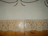 Antique Vintage Point Venice Insets Embroidered Cutwork Linen Tablecloth