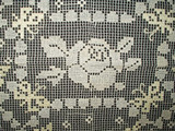 Antique Vintage 1920 Darned Net Lace Butterfly Rose Table Doily
