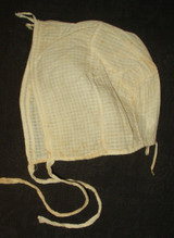 Antique Mid 19th Century Hand Stitched Drawstring Dimity Baby Bonnet