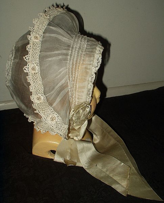 Antique Vintage Edwardian 1920s Organdy Irish Crochet Lace Baby Bonnet ...