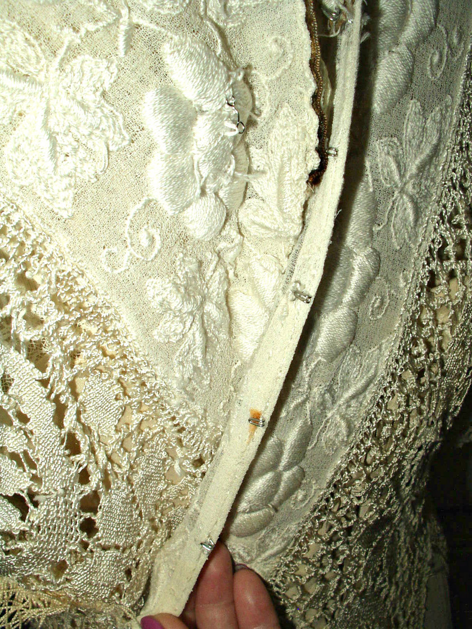 Antique Edwardian 1920s Ivory Silk Crepe Chiffon Embroidery Bobbin Lace ...