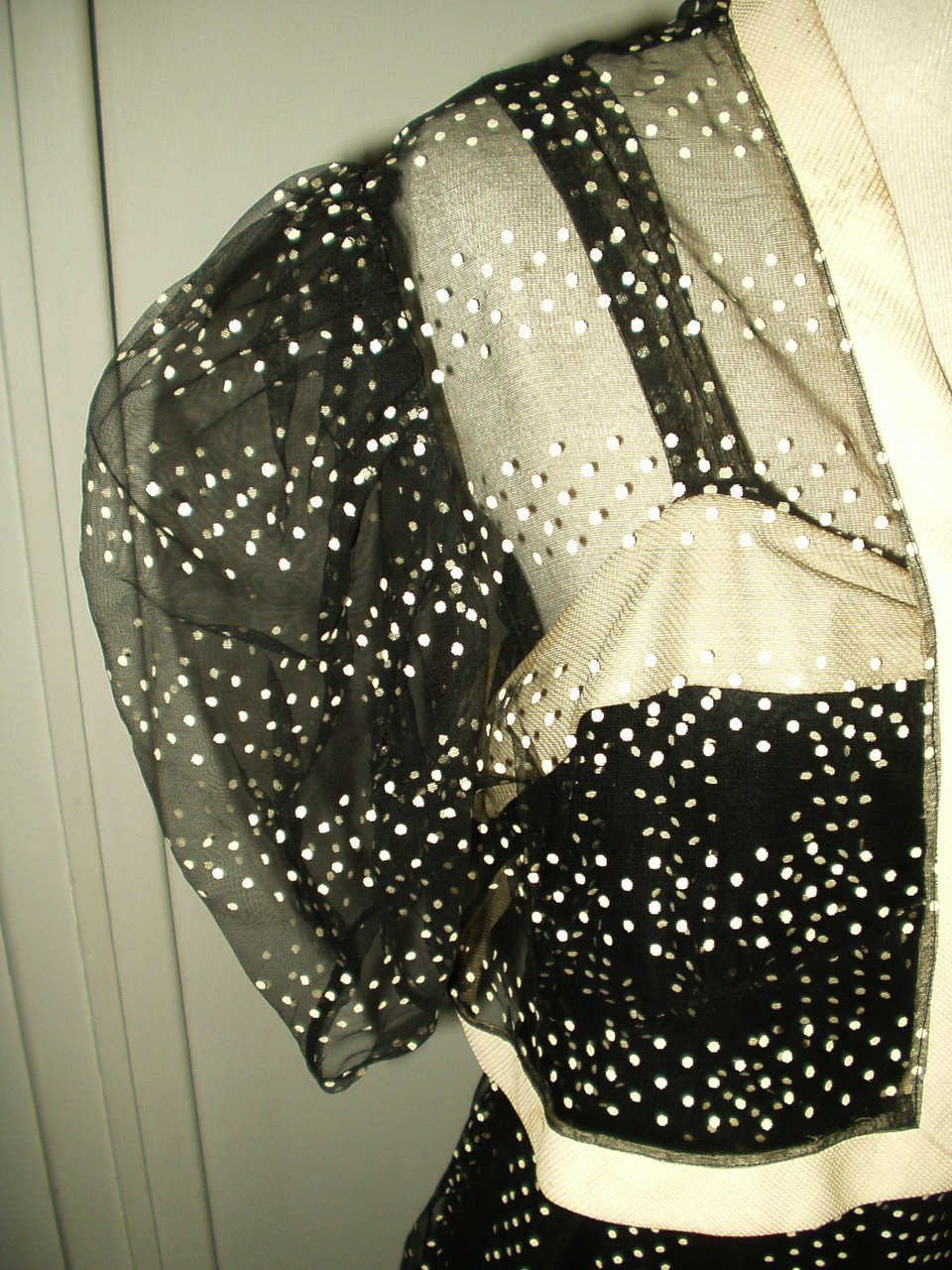 Vintage 1930 Evening Gown Party Formal Dress Sheer Black Dotted Swiss ...