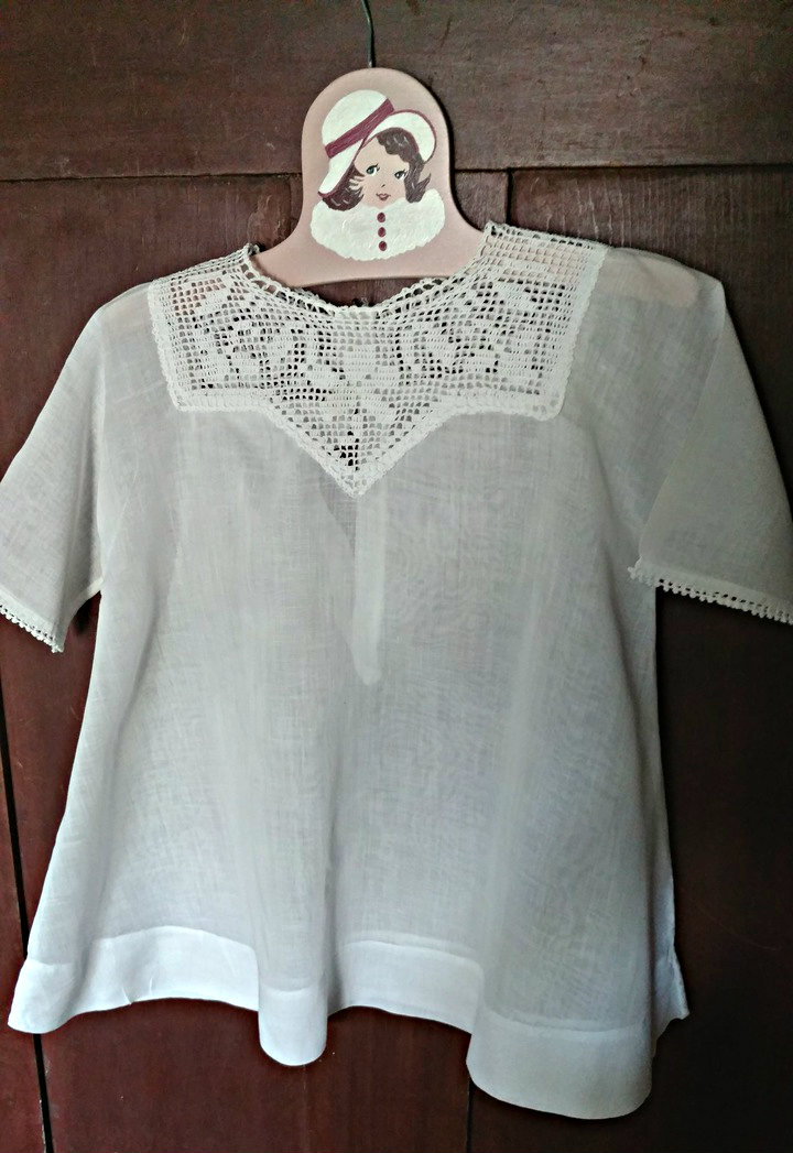 1930 Toddler Girl Dress Vintage White Cotton Filet Crochet Lace Yoke