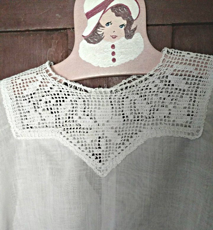 1930 Toddler Girl Dress Vintage White Cotton Filet Crochet Lace Yoke