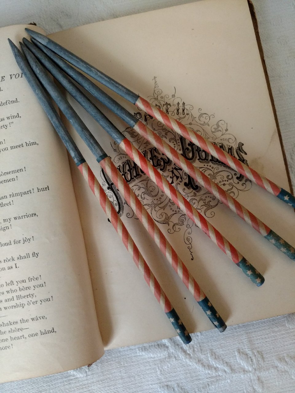 1900s School Slate Pencil Red White Blue Flag Star Patriotic Americana -  The Gatherings Antique Vintage