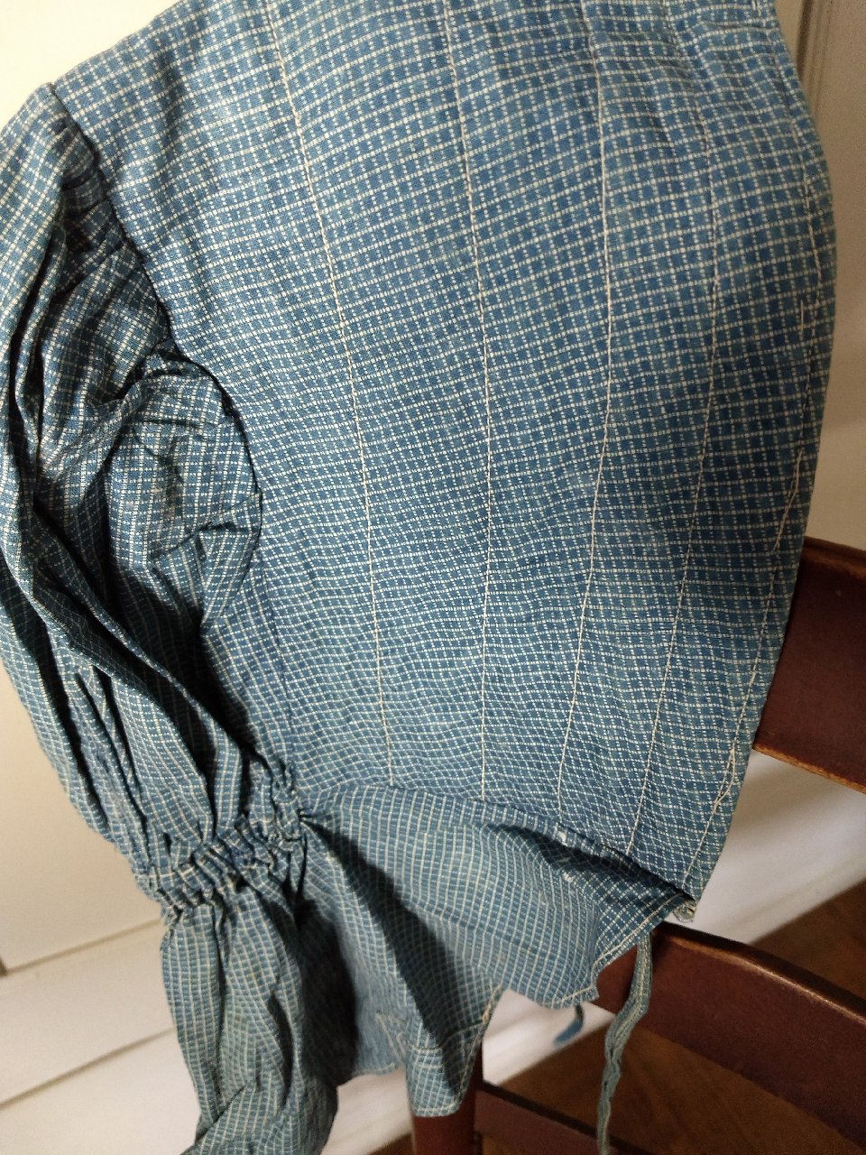 Antique Check Sunbonnet Cadet Blue Fabric Homespun Lining Chin Ties ...