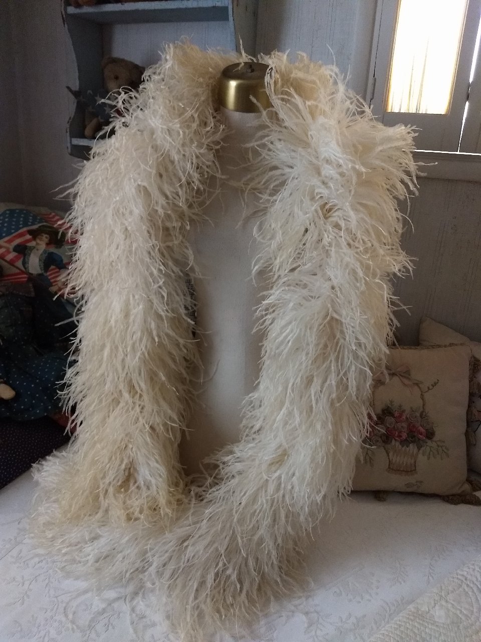 Edwardian 1920 Boa White Ostrich Feather Antique Vintage Shawl