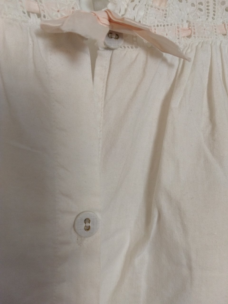 Edwardian Nightgown White Cotton Eyelet Yoke Long Sleeves Silk Ribbon ...
