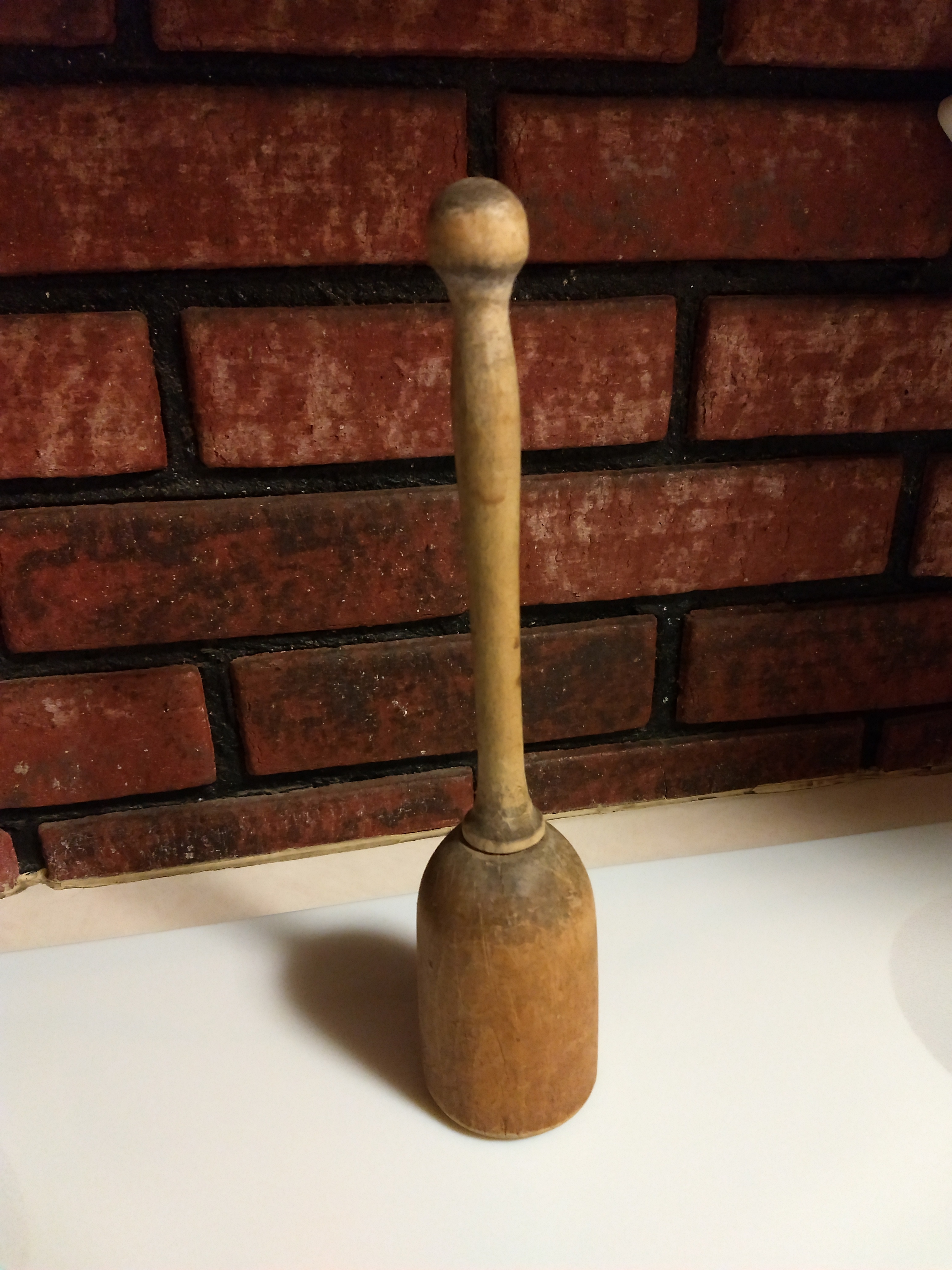 Vintage Potato Masher With Wooden Handle Chipped Paint, Midcentury