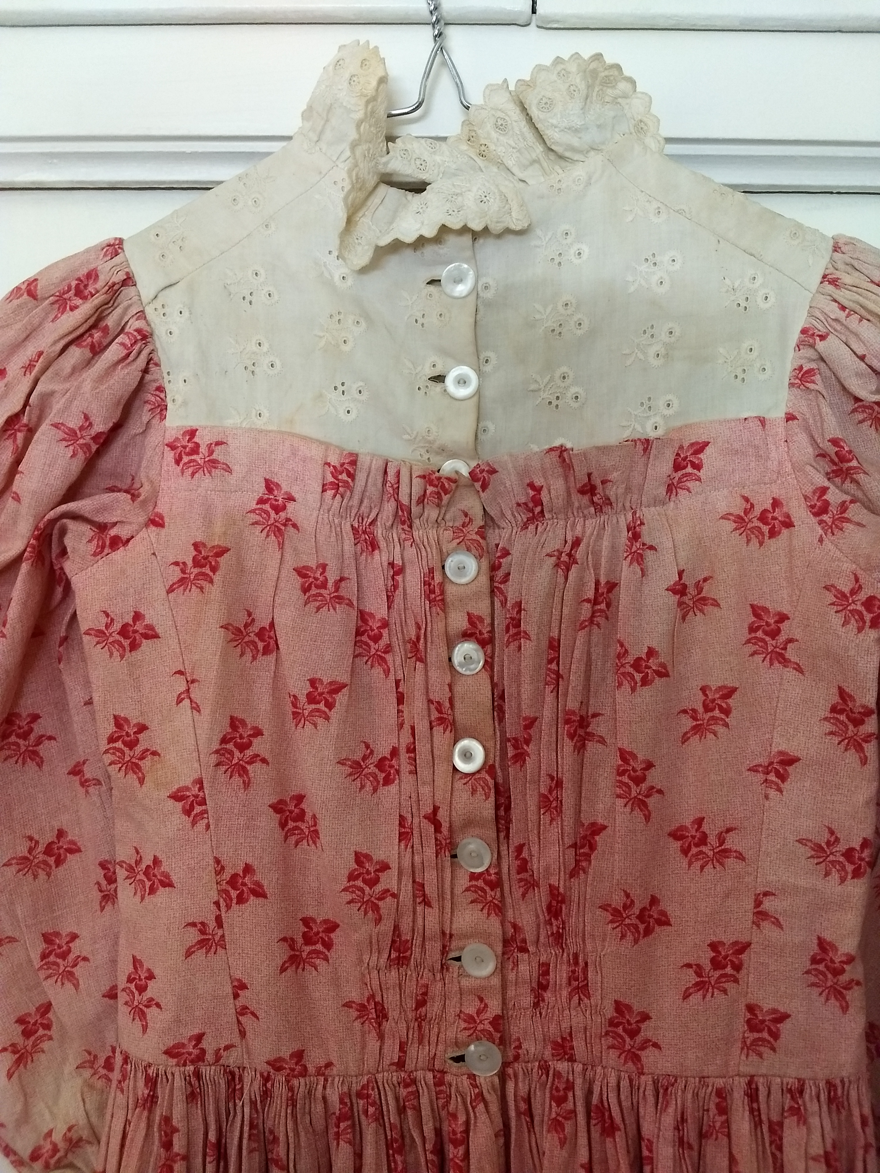 SOLD Victorian Girl Calico Dress Double Pink 1890s Long Sleeve