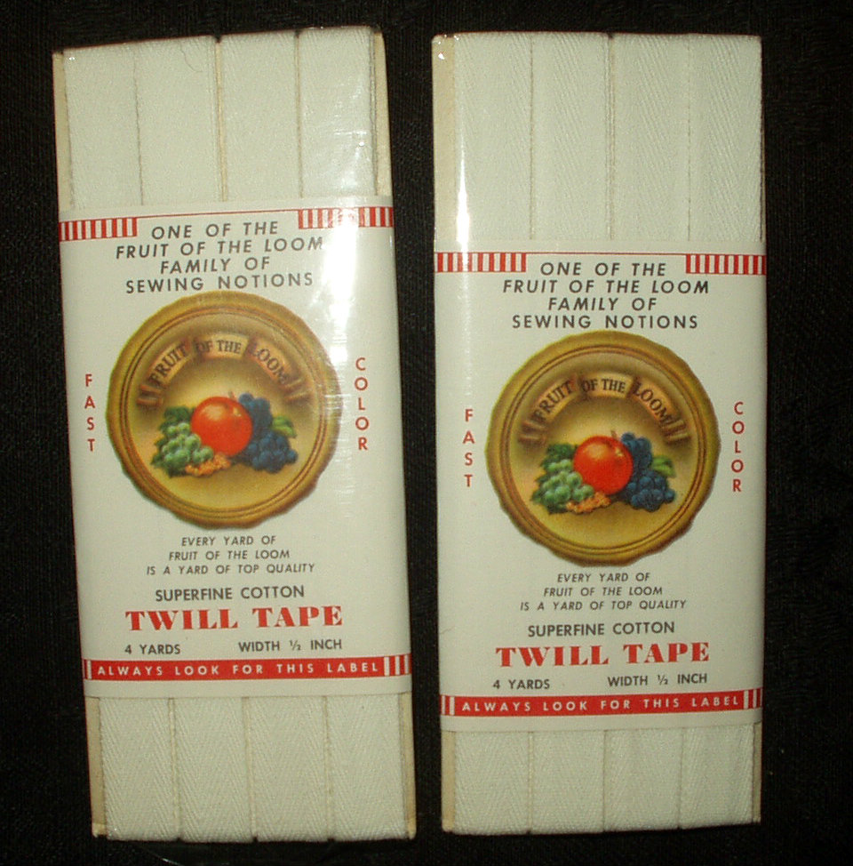 2 Vintage Fruit Of The Loom White Twill Tape Sewing Notion Packet