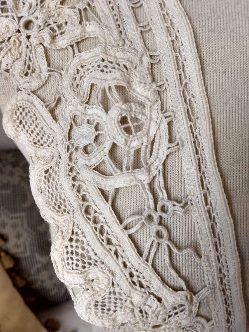 Victorian Tape Lace Battenburg Dress Collar Flower Design - The