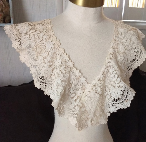 Victorian Tape Lace Battenburg Dress Collar Flower Design - The