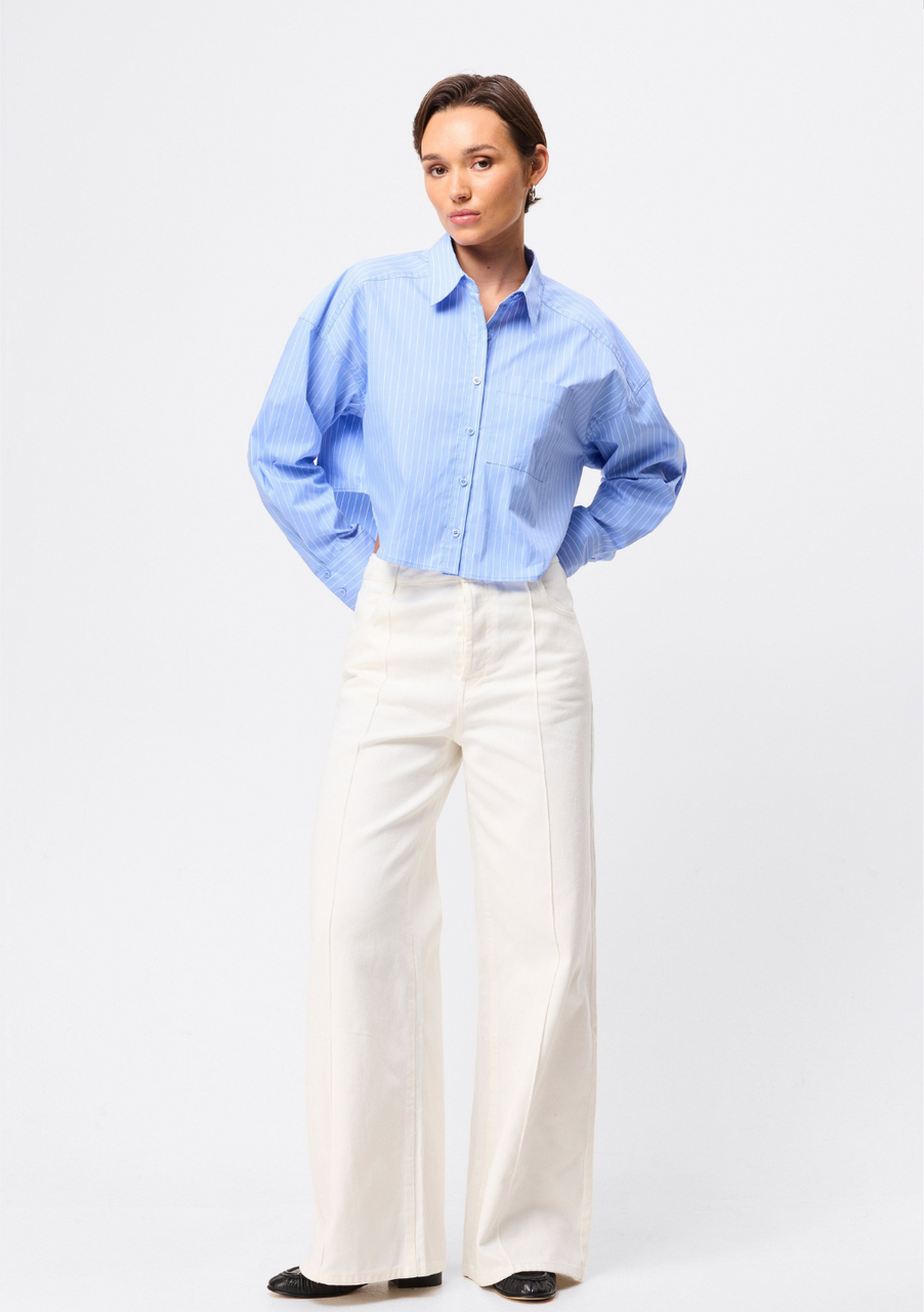 Mossman | Repeat After Me Cropped Shirt - Blue Stripe - Contain