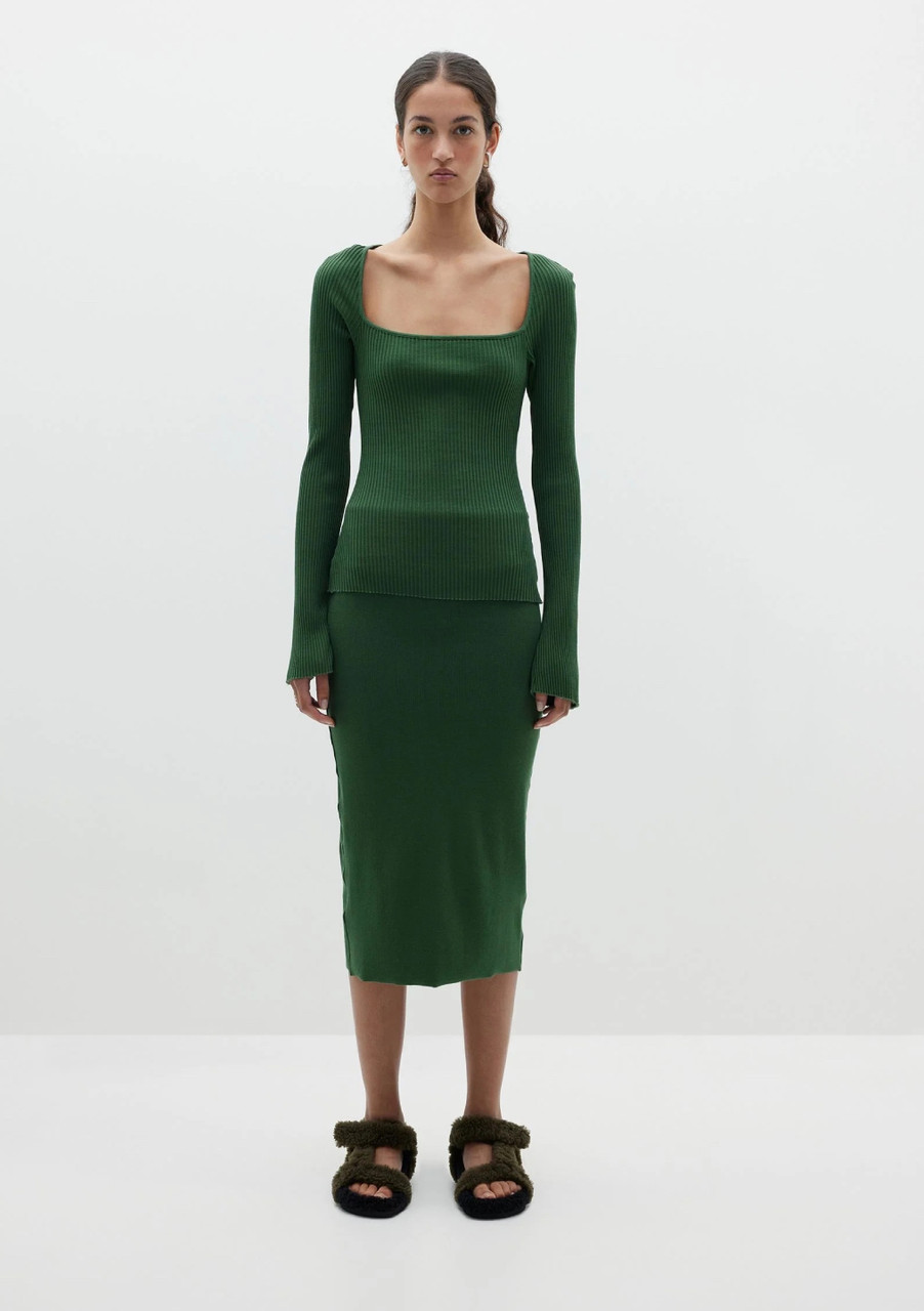 Bassike | Drapey Rib Square Neck - Pine Green - Contain Boutique