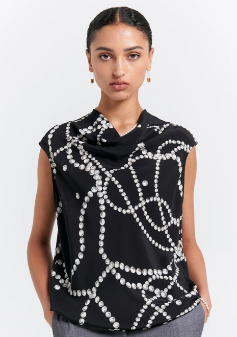 Karen Walker | Runaway Pearls Cowl Top - Black