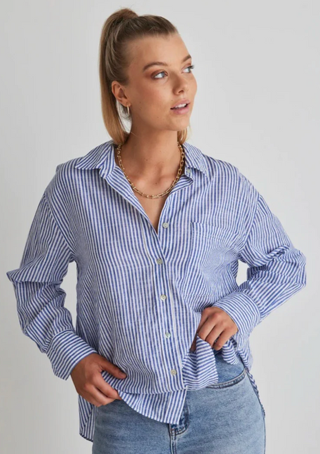 Stories To Be Told | You Got This Cotton Oversized Shirt - Blue Stripe