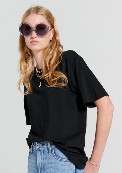Karen Walker | Embroidered Runaway Girl Classic Organic Cotton T-Shirt - Black Karen Walker | Embroidered Runaway Girl Classic Organic Cotton T-Shirt - Black