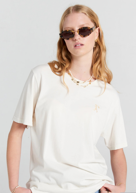 Karen Walker | Embroidered Runaway Girl Classic Organic Cotton T-Shirt - Ecru Karen Walker | Embroidered Runaway Girl Classic Organic Cotton T-Shirt - Ecru