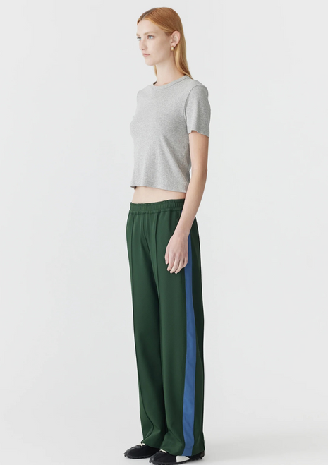 Bassike | Twill Stripe Detail Pant - Pine/Marine Blue