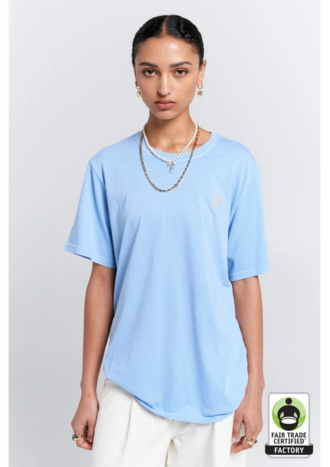 Karen Walker | Embroidered Runaway Girl Classic Organic Cotton T-Shirt - Blue Karen Walker | Embroidered Runaway Girl Classic Organic Cotton T-Shirt - Blue