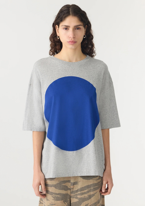 Bassike | Slouch Dot Print T-Shirt - Grey Marl/Cobalt